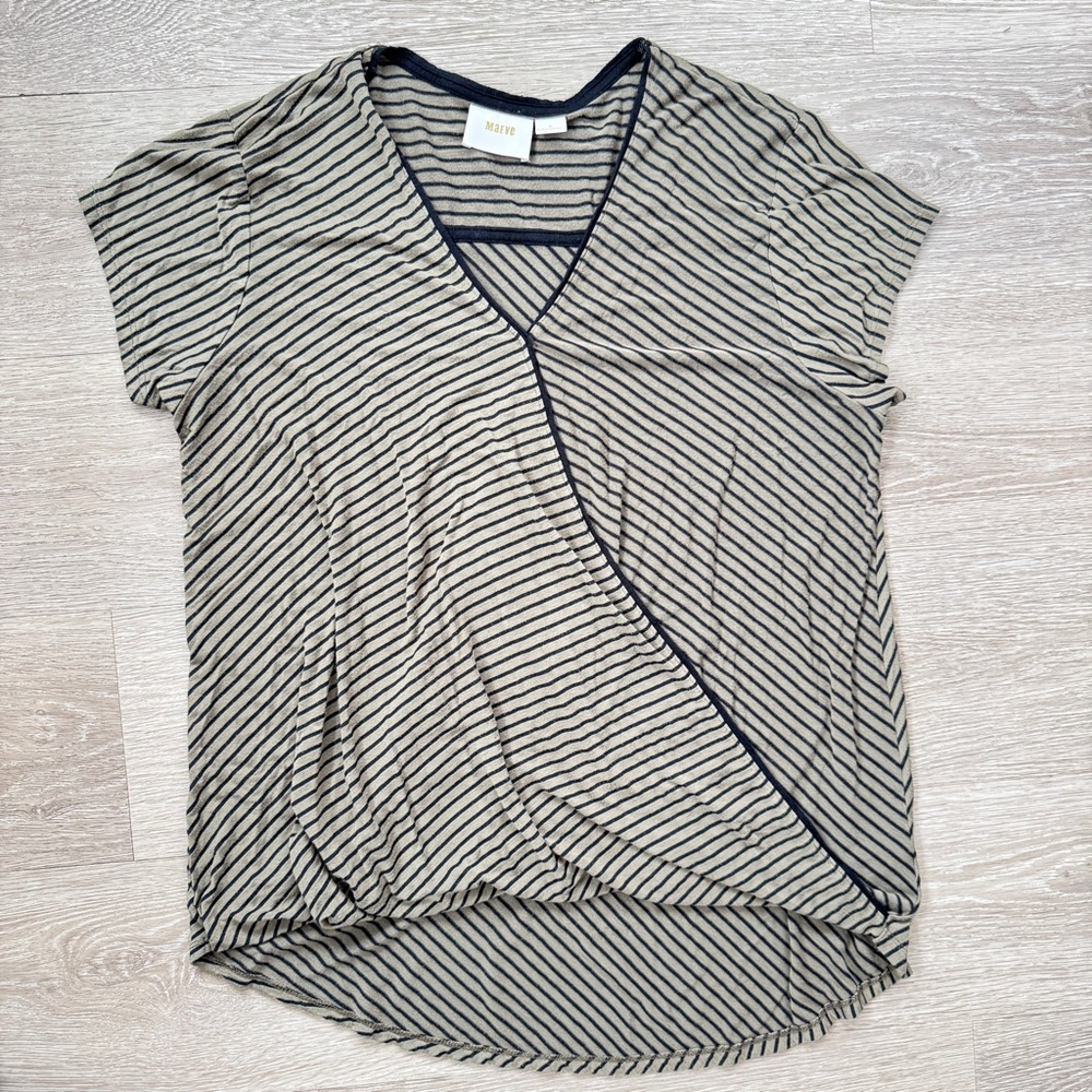 Maeve Anthropologie Green & Black Striped Knit Twist Top, XL